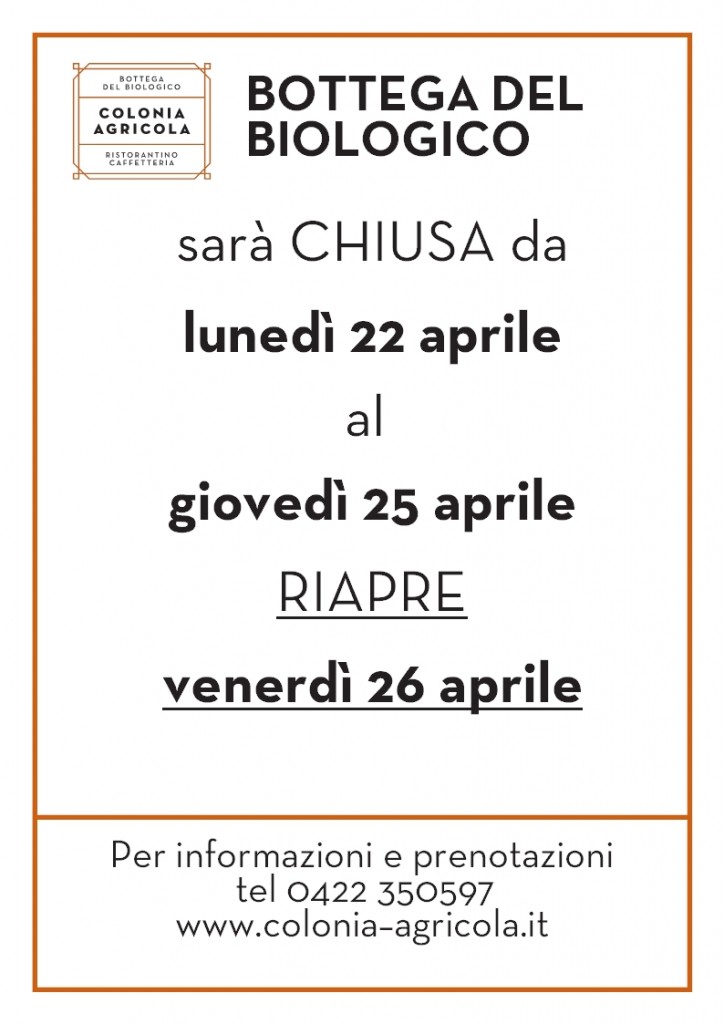 chiusura pasqua Bottega