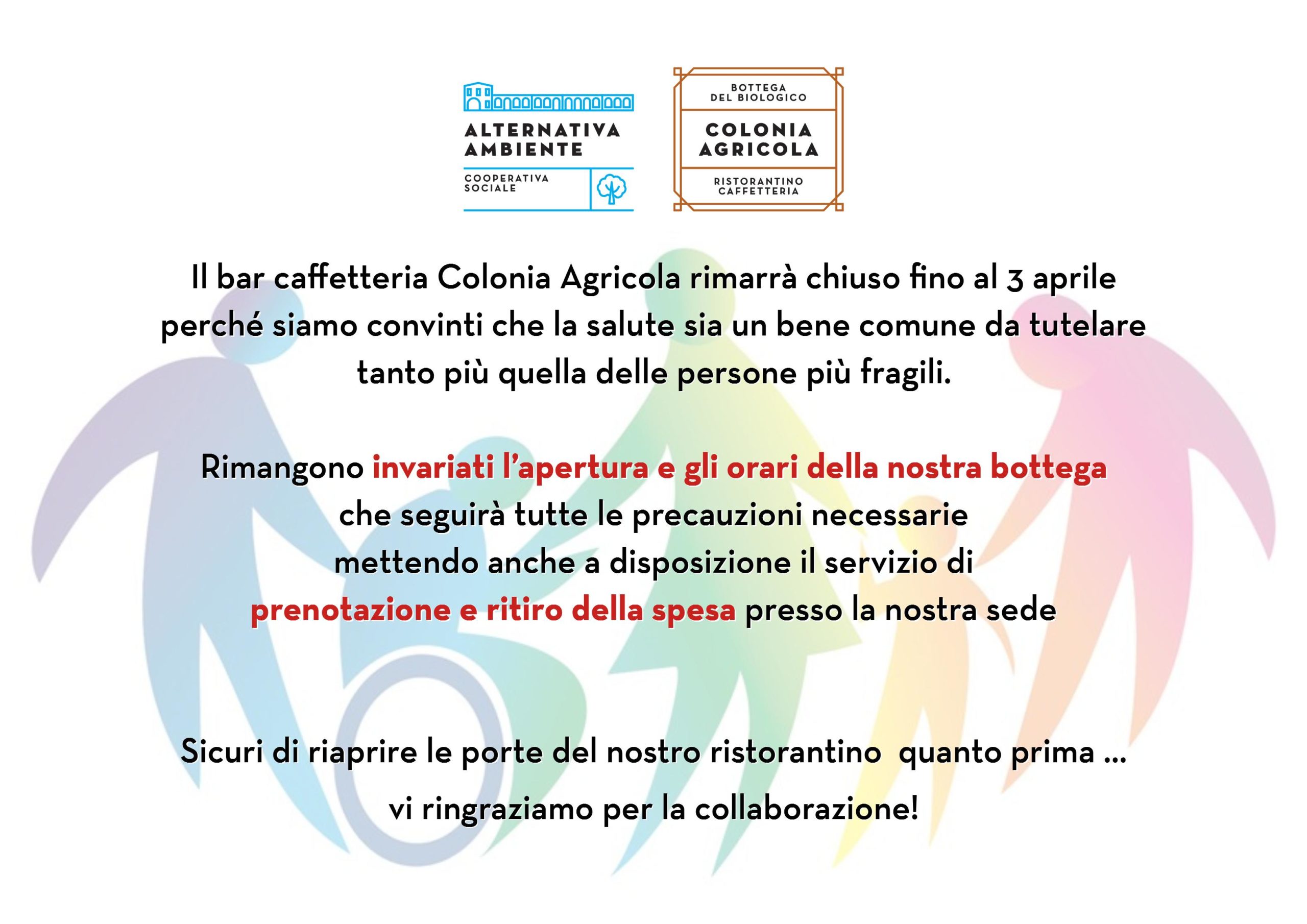 Chiusura Ristorantino fino al 3 aprile